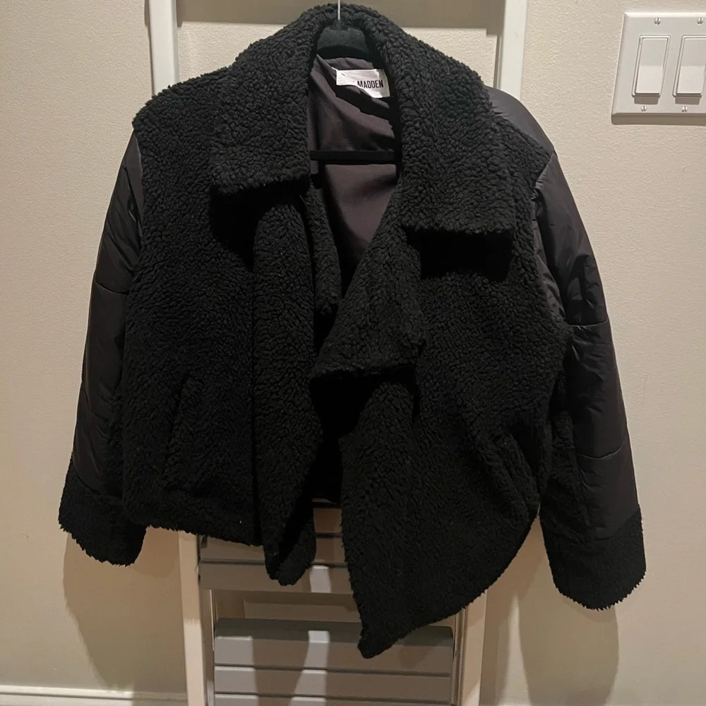Steve Madden Faux Fur Black Puffer Jacket - Picture 5 of 7